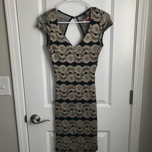 Black and Gold Lace Backless Dress